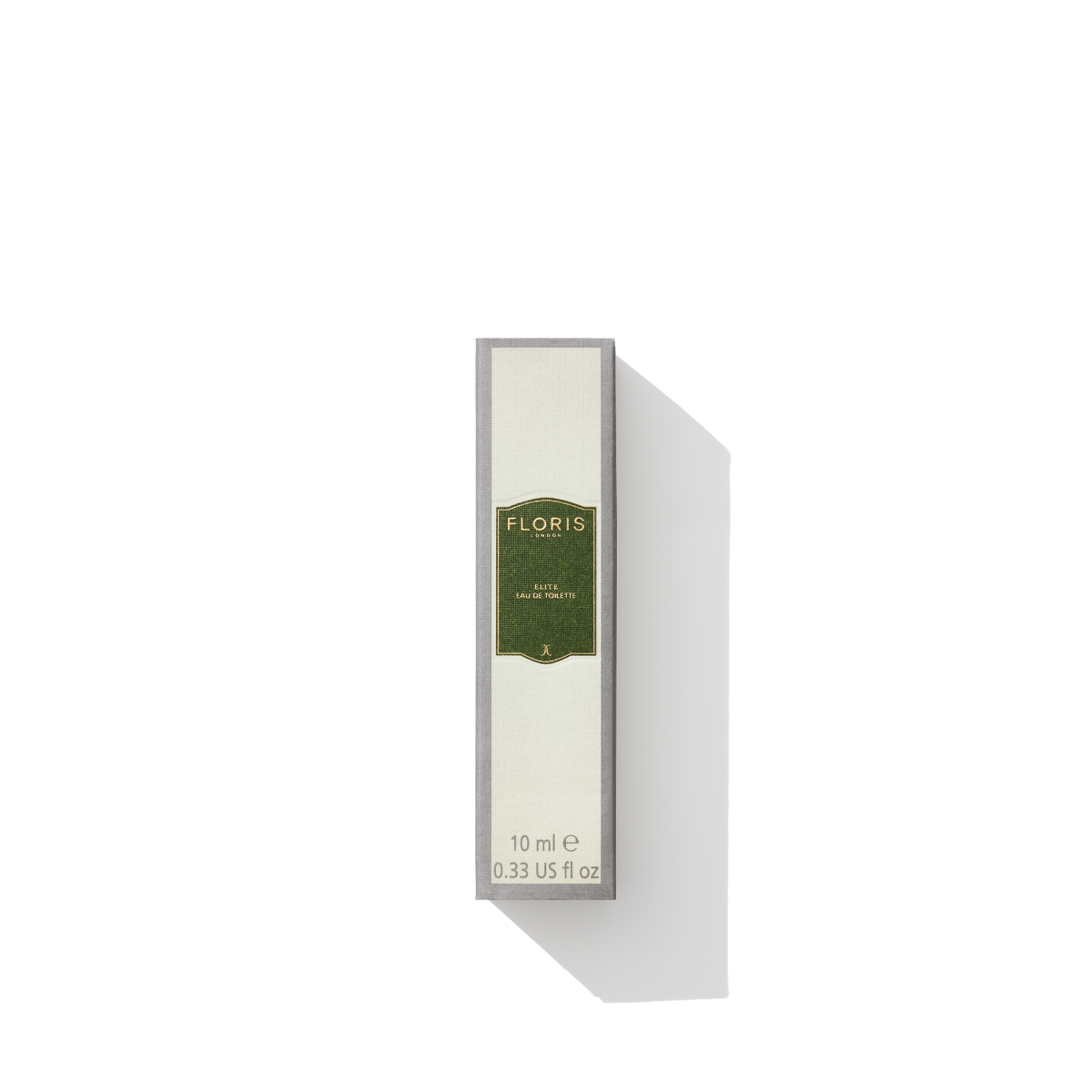 A white and green 10 ml box of Floris London Elite - Eau de Toilette, showcasing its label and brand name, hints at a fresh and woody fragrance.