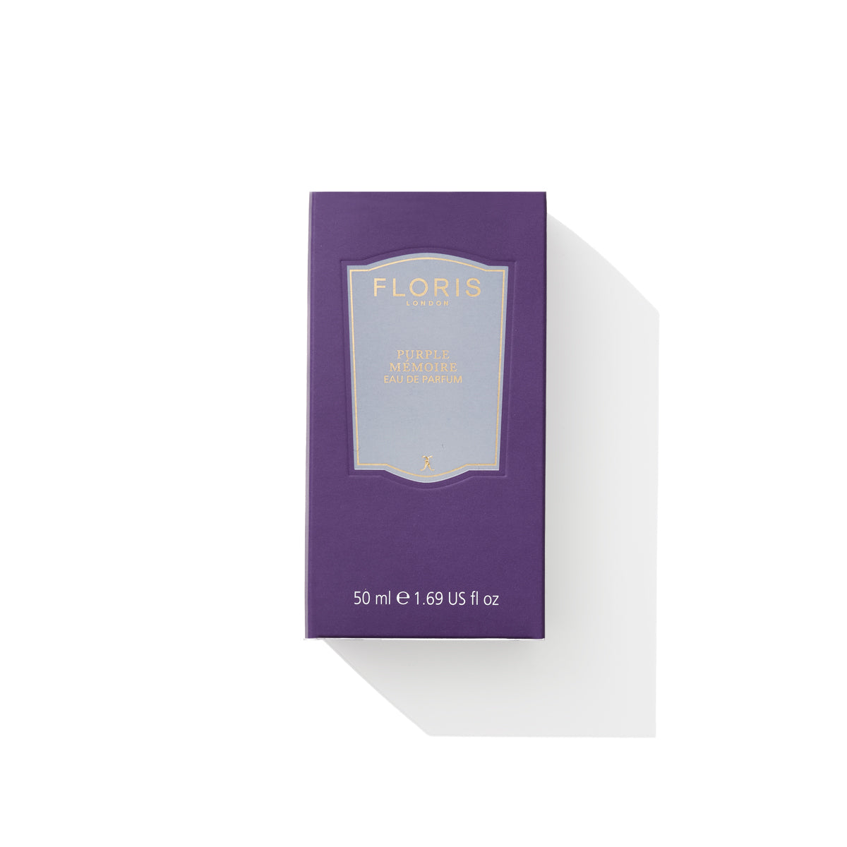 Lavender-scented Floris London UK perfume box labeled "Purple Mémoire - Eau de Parfum," 50 ml, on a white background.