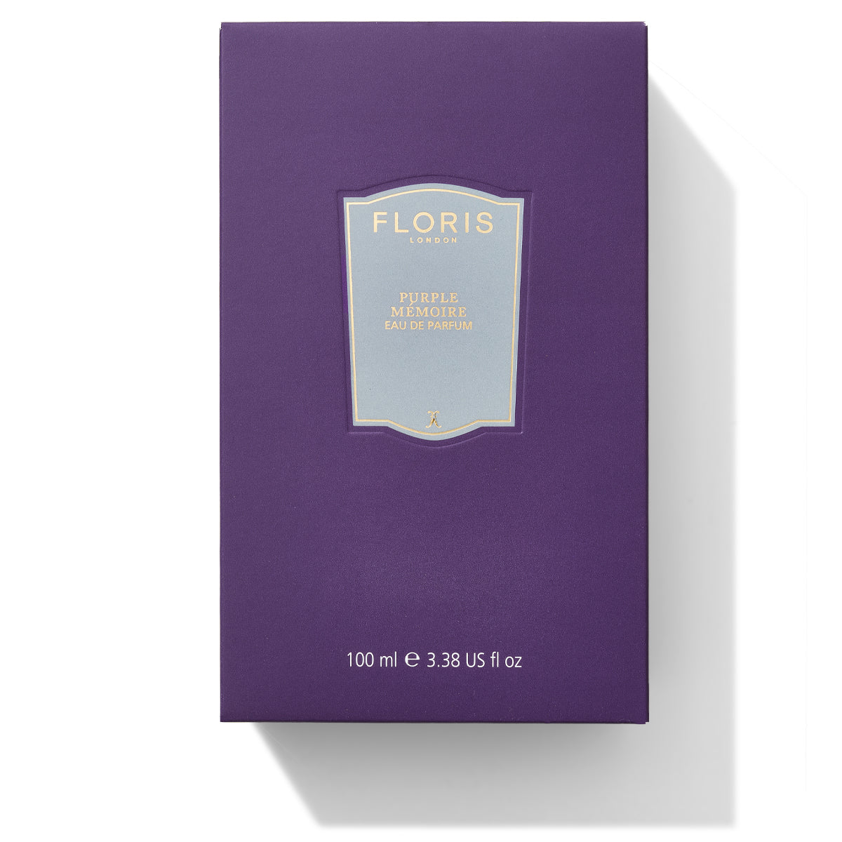 Floris London UK "Purple Mémoire" Eau de Parfum box with lavender hints on a white background.