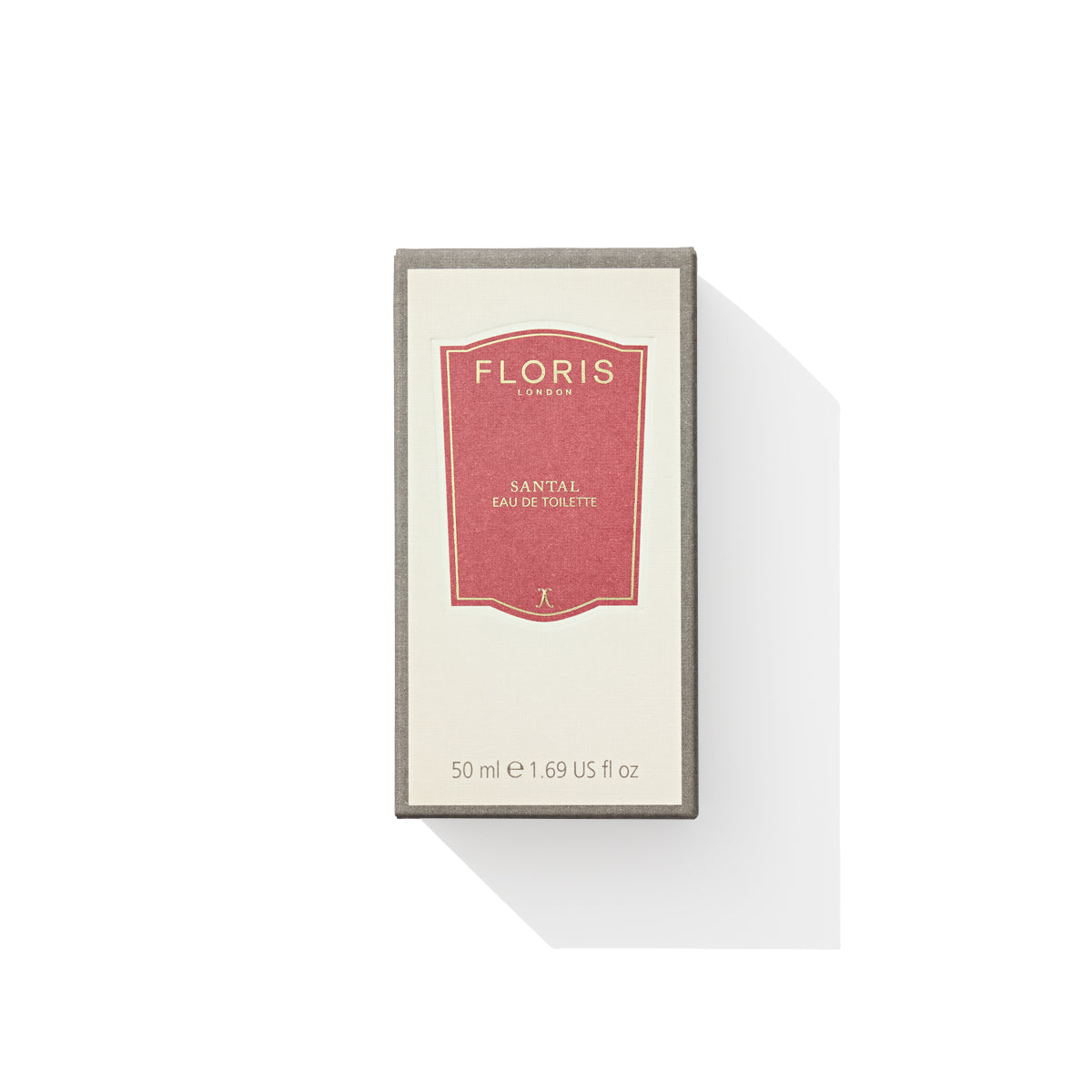 Floris London Santal Eau de Toilette 50 ml box features a red and cream design, offering a refined sandalwood scent for the distinguished man.